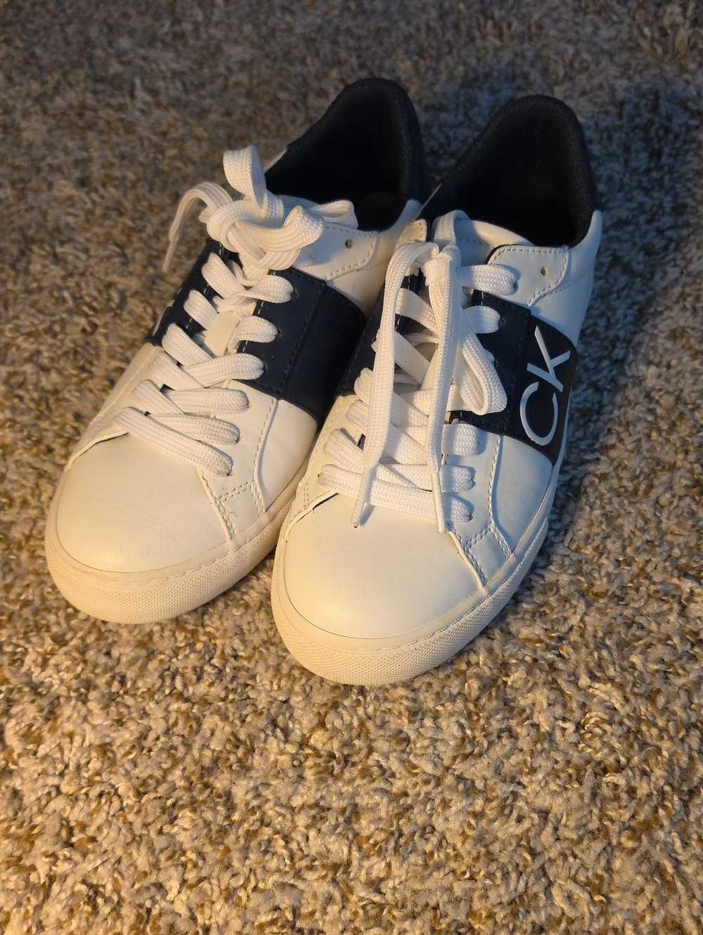 Calvin Klein Kids White and Black Logo Strap Sneakers